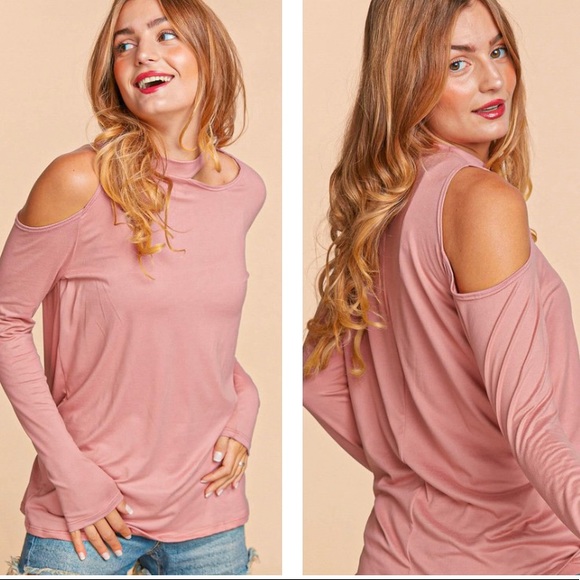 Pink Cold Shoulder Cut Out Long Sleeve Knit Top - Picture 2 of 8